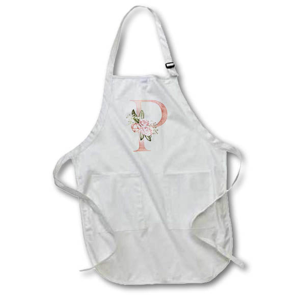 Apron - Pretty Pink Floral and Babies Breath Monogram Initial P Floral Monograms