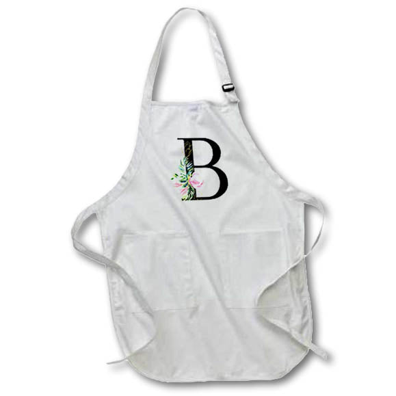 Apron - Chic Black Monogram Initial B With Pretty Pink Flowers Floral Monograms