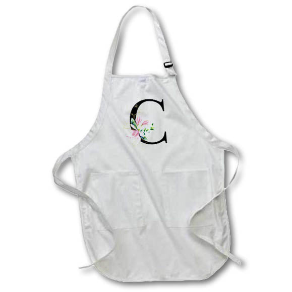 Apron - Chic Black Monogram Initial CWith Pretty Pink Flowers Floral Monograms