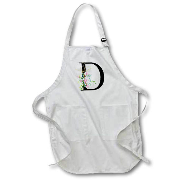 Apron - Chic Black Monogram Initial D With Pretty Pink Flowers Floral Monograms