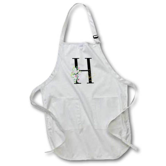 Apron - Chic Black Monogram Initial H With Pretty Pink Flowers Floral Monograms