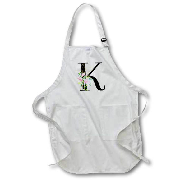 Apron - Chic Black Monogram Initial K With Pretty Pink Flowers Floral Monograms