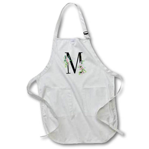 Apron - Chic Black Monogram Initial M With Pretty Pink Flowers Floral Monograms