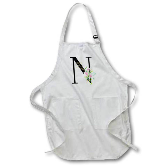 Apron - Chic Black Monogram Initial N With Pretty Pink Flowers Floral Monograms
