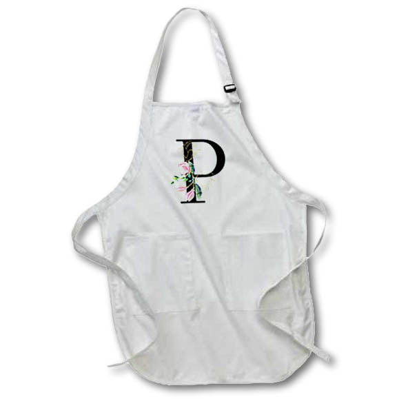 Apron - Chic Black Monogram Initial P With Pretty Pink Flowers Floral Monograms