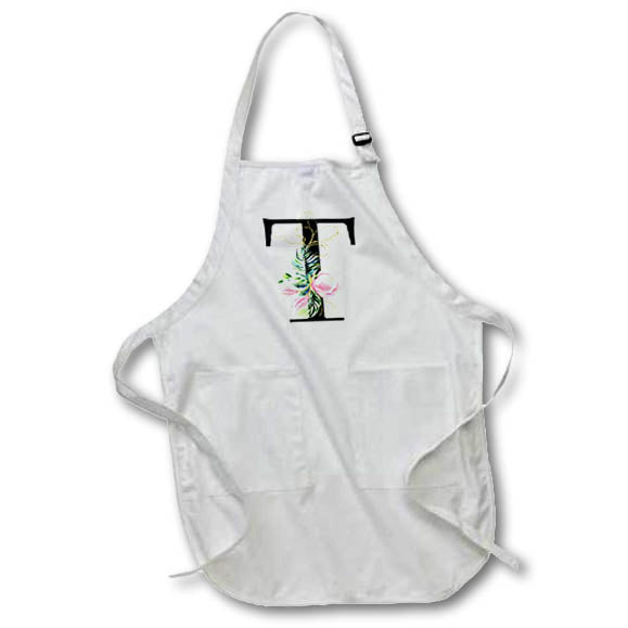 Apron - Chic Black Monogram Initial T With Pretty Pink Flowers Floral Monograms