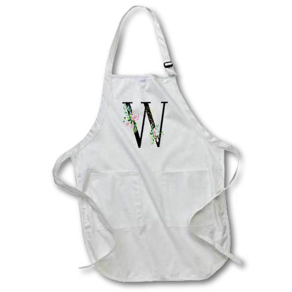 Apron - Chic Black Monogram Initial W With Pretty Pink Flowers Floral Monograms