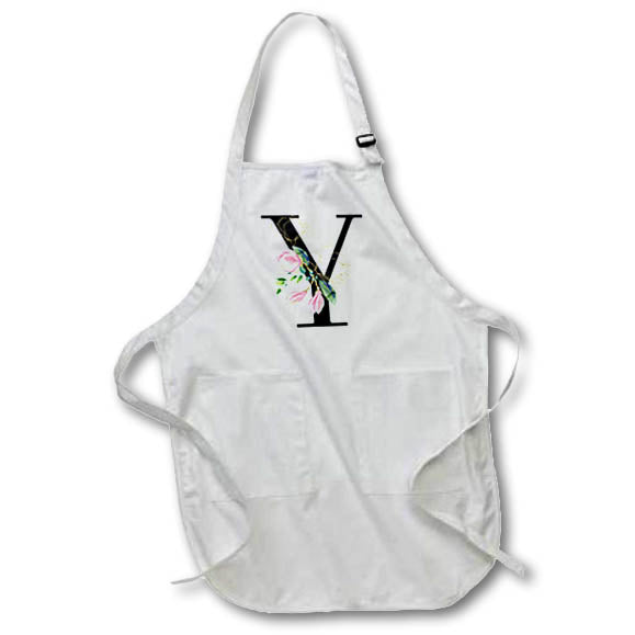 Apron - Chic Black Monogram Initial Y With Pretty Pink Flowers Floral Monograms