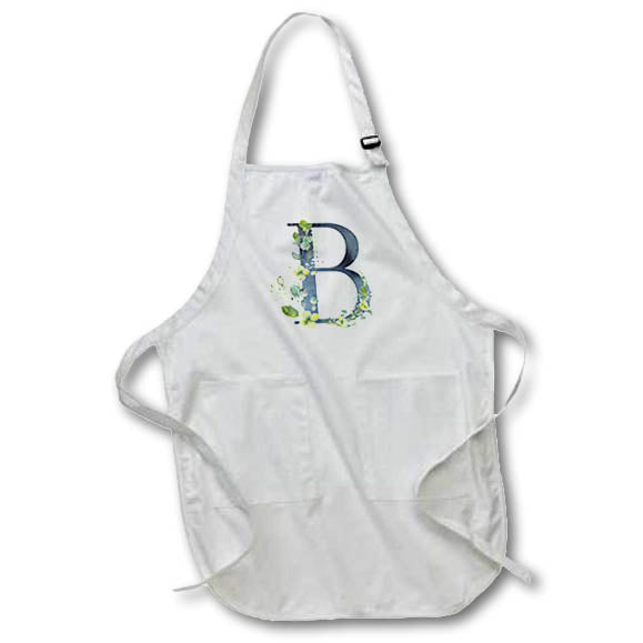 Apron - Blue Monogram Initial B With Pretty Yellow Wild Flowers Floral Monograms