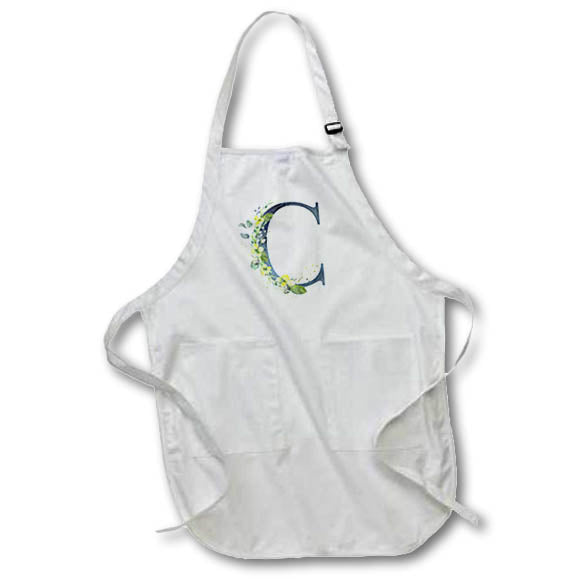 Apron - Blue Monogram Initial C With Pretty Yellow Wild Flowers Floral Monograms
