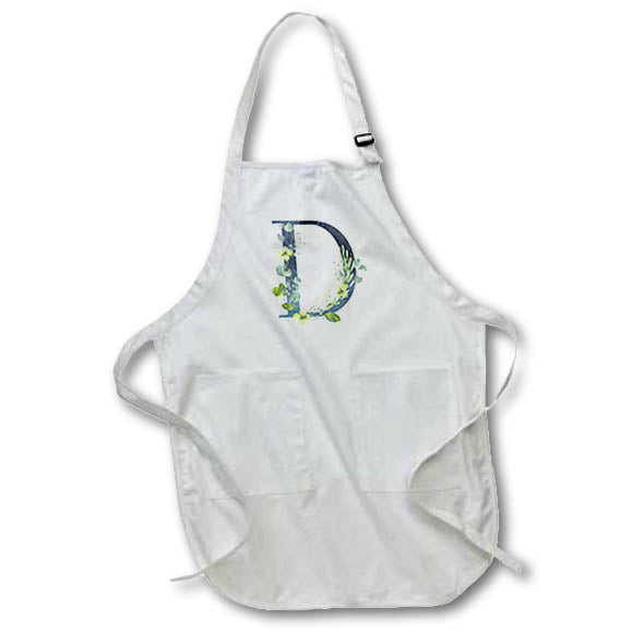 Apron - Blue Monogram Initial D With Pretty Yellow Wild Flowers Floral Monograms