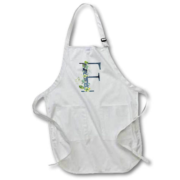 Apron - Blue Monogram Initial F With Pretty Yellow Wild Flowers Floral Monograms
