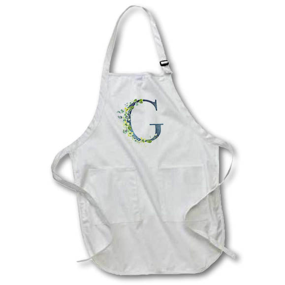 Apron - Blue Monogram Initial G With Pretty Yellow Wild Flowers Floral Monograms
