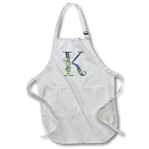 Apron - Blue Monogram Initial K With Pretty Yellow Wild Flowers Floral Monograms