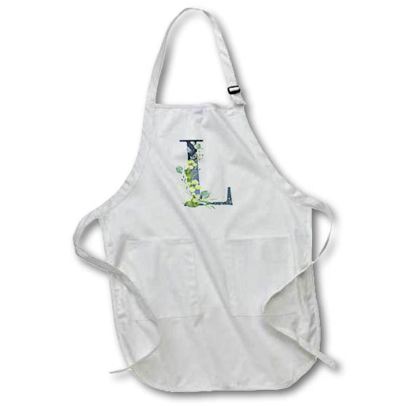 Apron - Blue Monogram Initial L With Pretty Yellow Wild Flowers Floral Monograms
