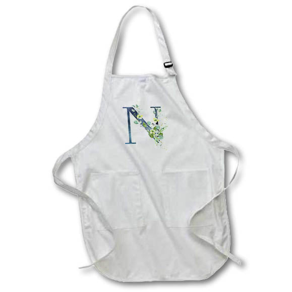 Apron - Blue Monogram Initial N With Pretty Yellow Wild Flowers Floral Monograms