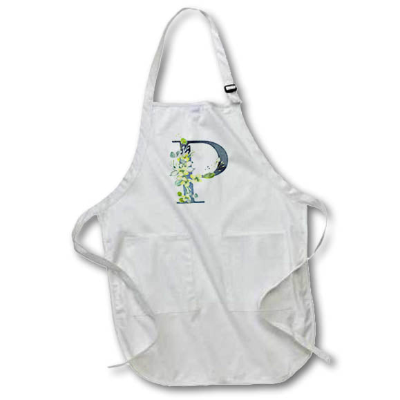 Apron - Blue Monogram Initial P With Pretty Yellow Wild Flowers Floral Monograms