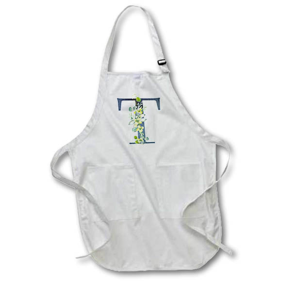 Apron - Blue Monogram Initial T With Pretty Yellow Wild Flowers Floral Monograms