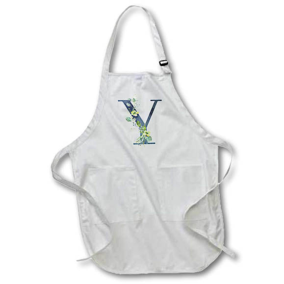 Apron - Blue Monogram Initial Y With Pretty Yellow Wild Flowers Floral Monograms