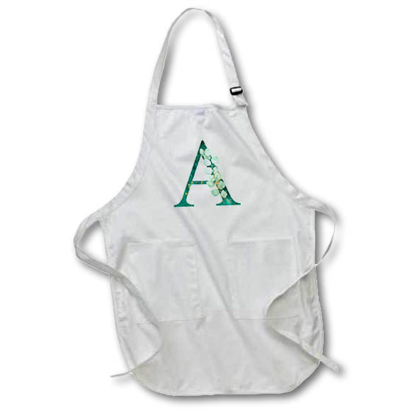 Apron - Elegant Green Monogram Initial A With Eucalyptus Leaves Floral Monograms