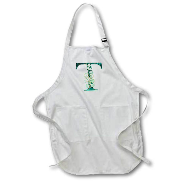 Apron - Elegant Green Monogram Initial T With Eucalyptus Leaves Floral Monograms