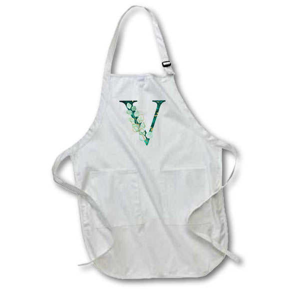 Apron - Elegant Green Monogram Initial V With Eucalyptus Leaves Floral Monograms