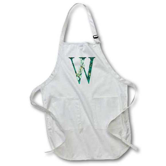 Apron - Elegant Green Monogram Initial W With Eucalyptus Leaves Floral Monograms