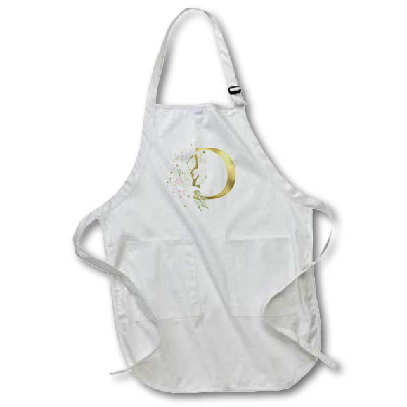 Apron - Pretty Pink Lily Floral Image Of Gold Monogram Initial D Monogram