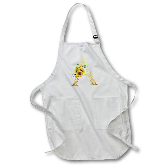Apron - Pretty Sunflowers Image Of Gold Ornamental Monogram Initial A Monogram