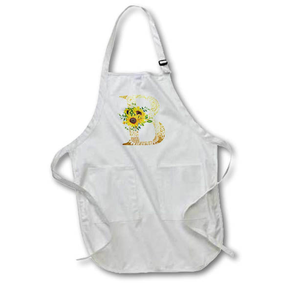 Apron - Pretty Sunflowers Image Of Gold Ornamental Monogram Initial B Monogram