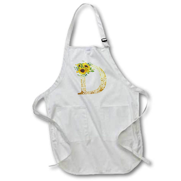 Apron - Pretty Sunflowers Image Of Gold Ornamental Monogram Initial D Monogram