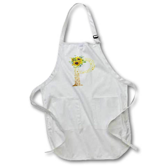 Apron - Pretty Sunflowers Image Of Gold Ornamental Monogram Initial P Monogram