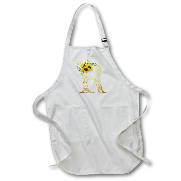 Apron - Pretty Sunflowers Image Of Gold Ornamental Monogram Initial R Monogram