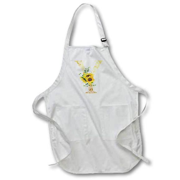 Apron - Pretty Sunflowers Image Of Gold Ornamental Monogram Initial Y Monogram