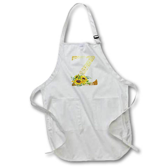 Apron - Pretty Sunflowers Image Of Gold Ornamental Monogram Initial Z Monogram