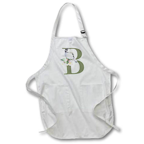 Apron - Green Monogram Initial B Pretty Floral and Bird Monogram