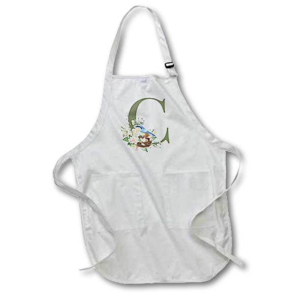 Apron - Green Monogram Initial C Pretty Floral and Bird Monogram