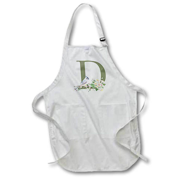 Apron - Green Monogram Initial D Pretty Floral and Bird Monogram