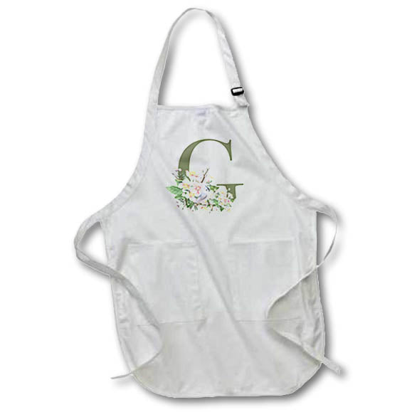 Apron - Green Monogram Initial G Pretty Floral and Bird Monogram