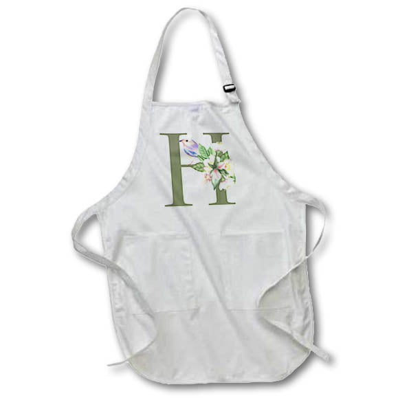 Apron - Green Monogram Initial H Pretty Floral and Bird Monogram