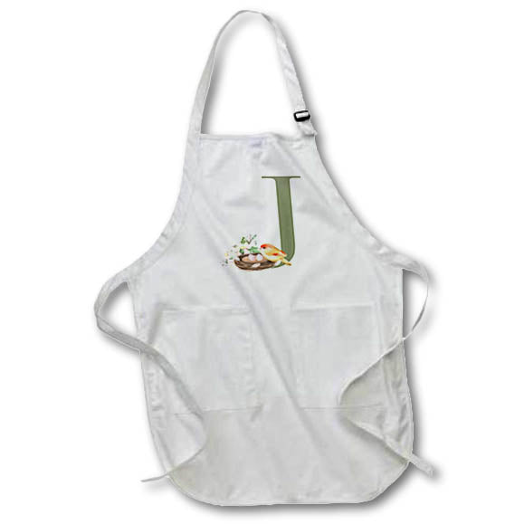 Apron - Green Monogram Initial J Pretty Floral and Bird Monogram