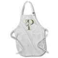 Apron - Green Monogram Initial P Pretty Floral and Bird Monogram