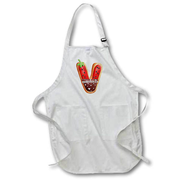 Apron - Strawberry Image Of Cookie Monogram Initial V Monogram