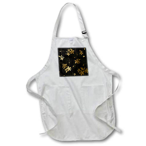 Apron - Contemporary Black and Image Of Gold Flower and Leaf Pattern Patterns