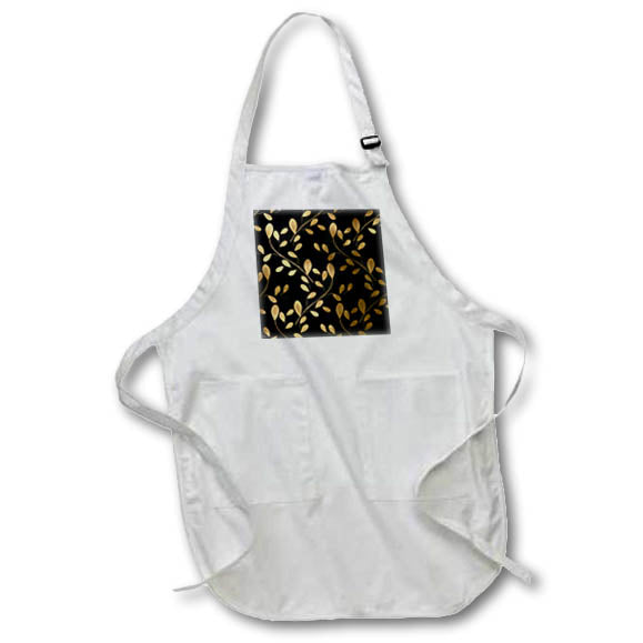 Apron - Contemporary Black and Image Of Gold Curly Leaf Pattern Patterns