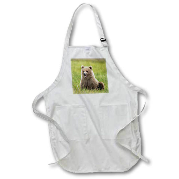 Apron - Brown bear cub eating sedge grasses 2. Alaska