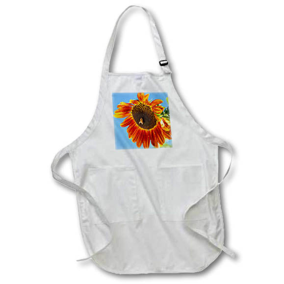 Apron - Honeybee lands on a huge sunflower. California
