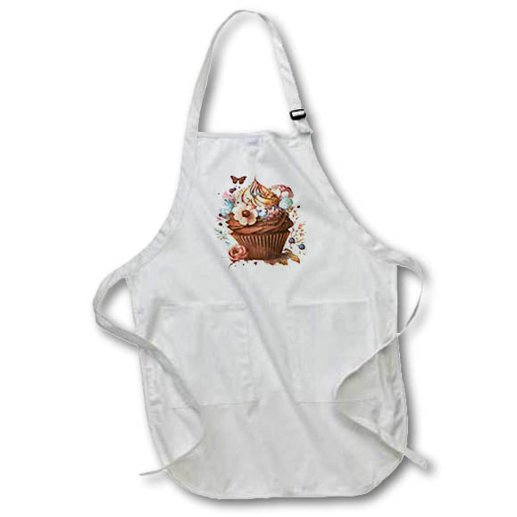 Apron - Pretty Chocolate Cupcake and Flower Illustration Illustrations