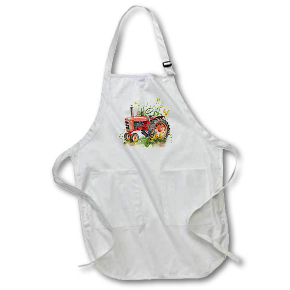 Apron - Vintage Red Tractor and Flowers Illustration Illustrations