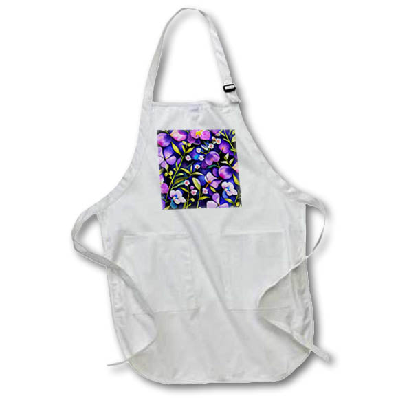Apron - Pretty Bright Purple Flowers On A Bright Blue Background Pattern Patterns and Backgrounds